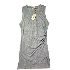 Bodycon Mini Dress Womens L Heather Grey Sleeveless  Ruched Side Soft Stretchy